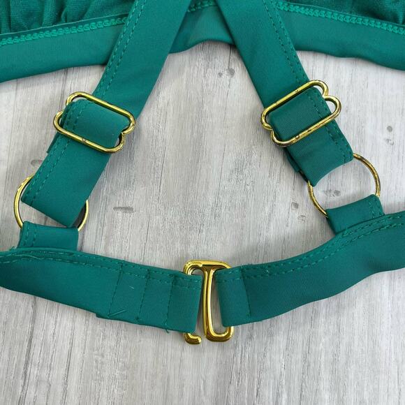 VIGOSS Emerald Green Criss Cross Key Hole Tie Front Bikini Top Bathing Suit Med - Picture 3 of 7